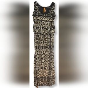 Magic Plus Size Black & Cream Geometric Print Sleeveless Racerback Maxi Dress
